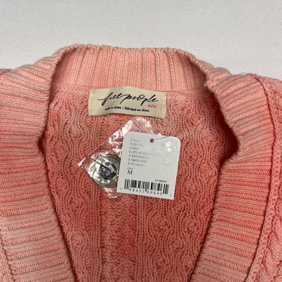 Free People Washed Ashore Red Chunky Knit Cardigan - Picture 3 of 10
